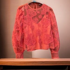 Express Sheer Lace Tank Pink Sz XS Long Sleeve Button Cuffs